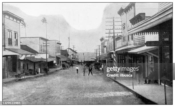 antique black and white photograph: hilo, hawaii - hilo stock illustrations