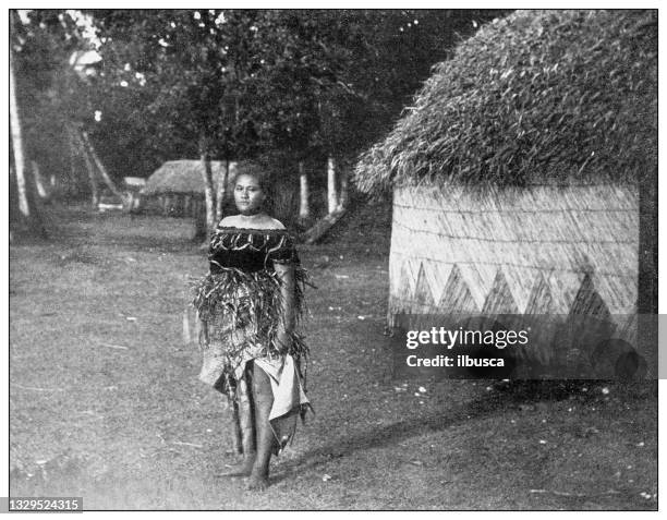antique black and white photograph: samoan woman - famous women in history stock illustrations
