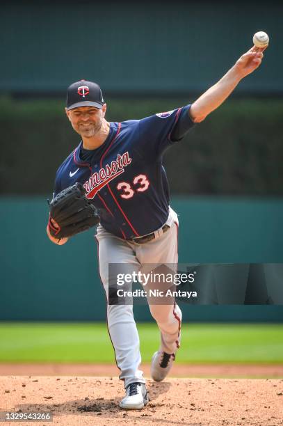 Happ of the Minnesota Twins delivers a pitch against the Detroit Tigers at Comerica Park on July 18, 2021 in Detroit, Michigan.