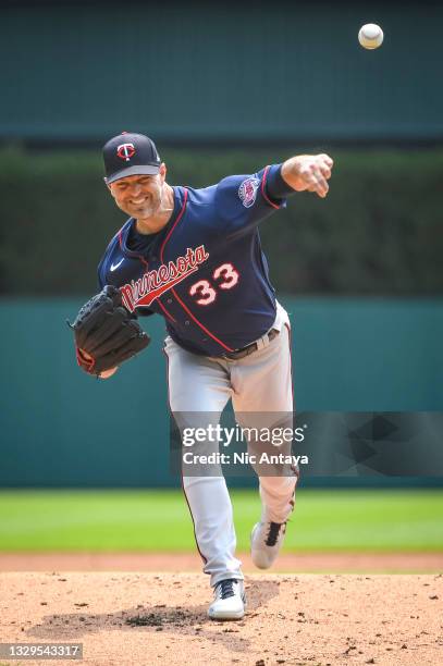 Happ of the Minnesota Twins delivers a pitch against the Detroit Tigers at Comerica Park on July 18, 2021 in Detroit, Michigan.