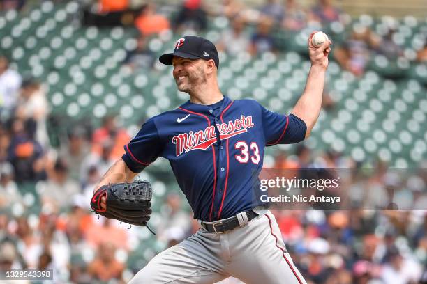 Happ of the Minnesota Twins delivers a pitch against the Detroit Tigers at Comerica Park on July 18, 2021 in Detroit, Michigan.