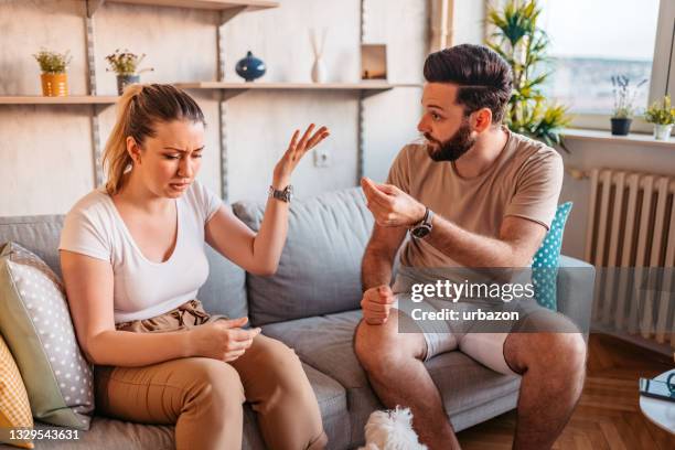 couple are quarreling at home - dispute couple bildbanksfoton och bilder