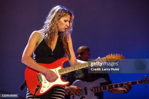 Ana Popovic and Carlton Armstrong are performing with her band at the Stargazers Theater in Colorado Springs, Colorado on August 21, 2015.