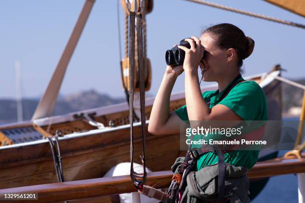 An official student of the Amerigo Vespucci during a security check operation on the sailing ship moored in the bay of La Maddalena in Sardinia on...