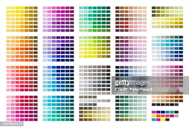 ilustraciones, imágenes clip art, dibujos animados e iconos de stock de paleta de colores. carta de colores. imprimir página de prueba. códigos de color. rgb, html hexadecimal, cmyk. color vectorial - muestra de colores