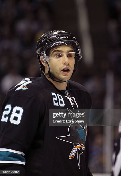 Andrew Murray of the San Jose Sharks in action against the Pittsburgh Penguins at HP Pavilion at San Jose on November 3, 2011 in San Jose, California.