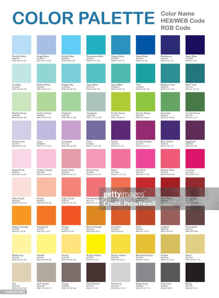 Paleta De Colores Colores Populares Carta De Colores Patrones Y Nombres Rgb  Html Hexadecimal Color Vectorial Ilustración de stock - Getty Images