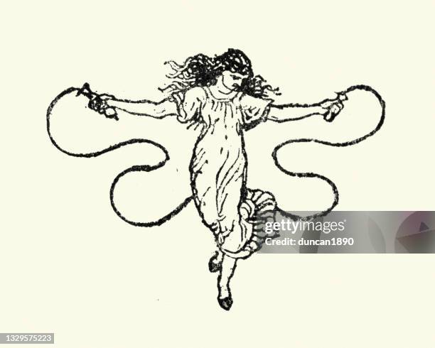 ilustraciones, imágenes clip art, dibujos animados e iconos de stock de chica usando una cuerda de salto - brincar