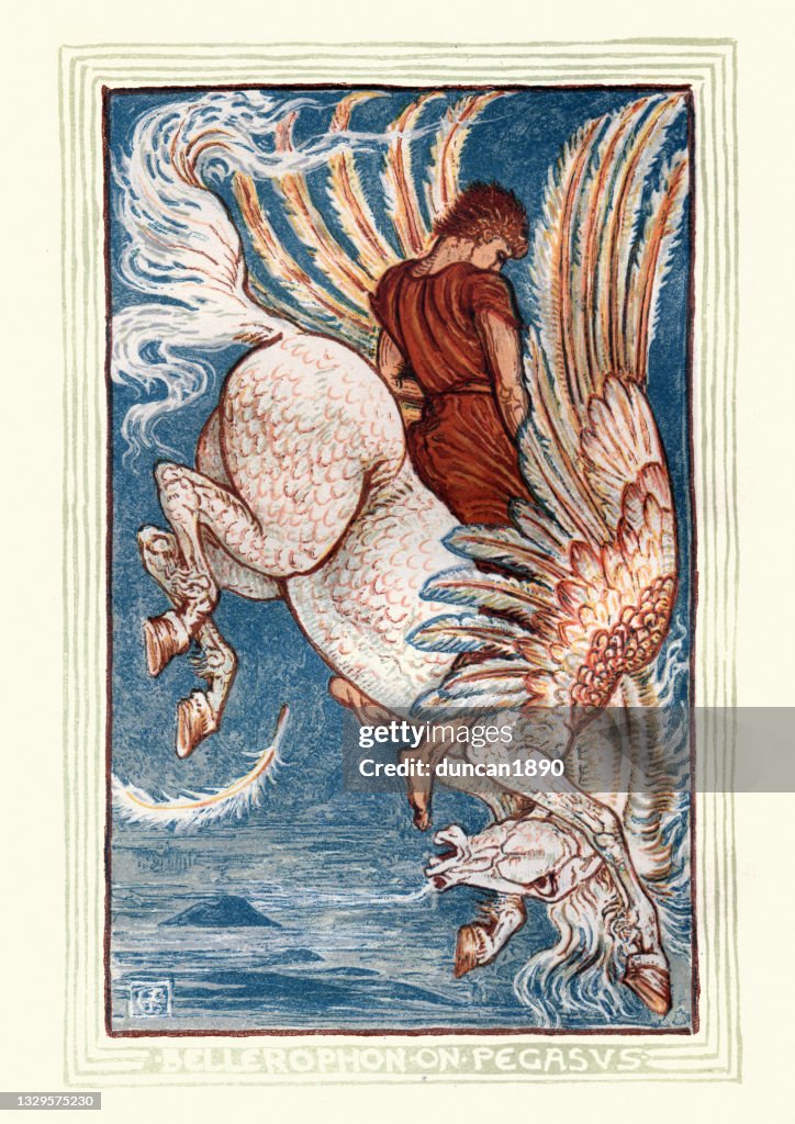 Bellerophon riding Pegasus, Ancient Greek Mythology