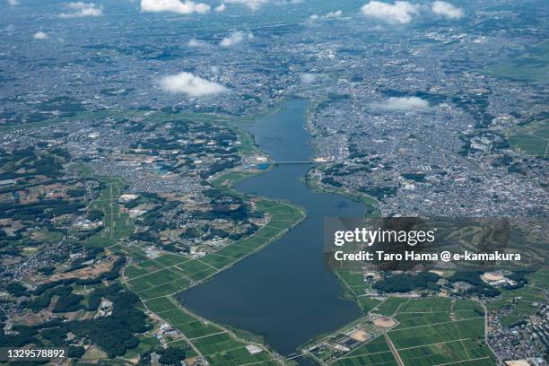 abiko and kashiwa cities in chiba of japan aerial view from airplane - chiba city foto e immagini stock