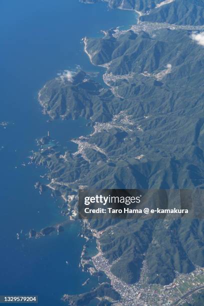 nishiizu town in shizuoka of japan aerial view from airplane - izu peninsula stock pictures, royalty-free photos & images