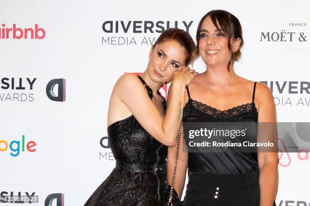 Andrea Delogu and Silvia Boschero attend the Diversity Media Awards 2021 red carpet at Teatro Franco Parenti on July 19, 2021 in Milan, Italy.