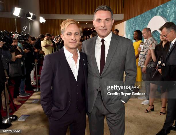 Gael García Bernal and Rufus Sewell attend the OLD World Premiere presented by Universal Pictures at Jazz at the Lincoln Center on July 19, 2021 in...