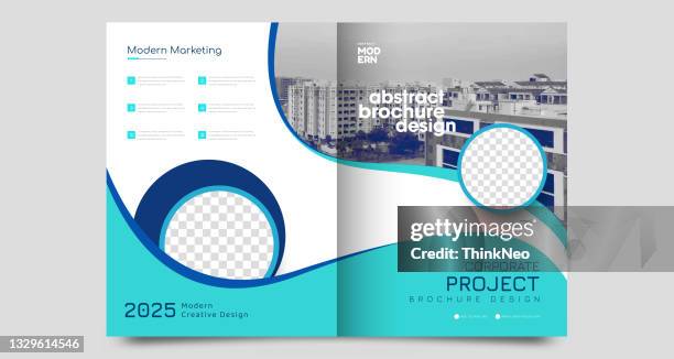 corporate bi fold brochure design template - open book background stock illustrations