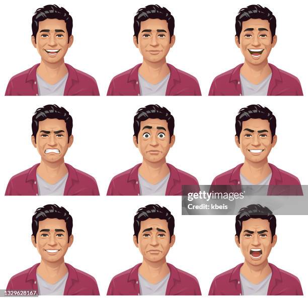 young male student portrait- emotions - indian subcontinent ethnicity stock illustrations