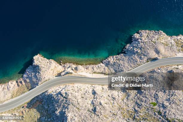 top down view of the coastal road along the adriatic sea, croatia - adriatic sea stock pictures, royalty-free photos & images