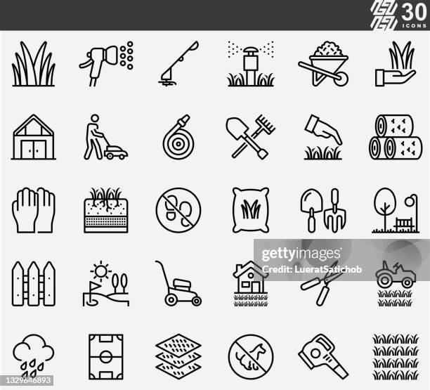 ilustrações de stock, clip art, desenhos animados e ícones de grass line icons - sprinkler