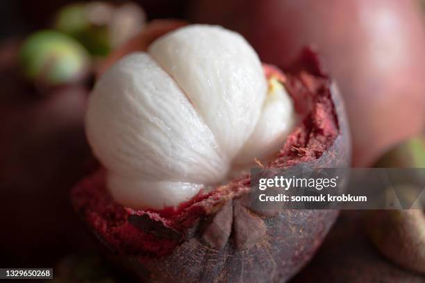 fresh mangosteen in macrophotography - fruta tropical fotografías e imágenes de stock