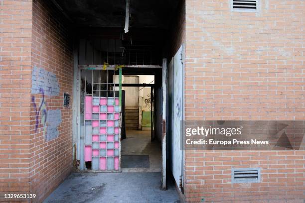 The entrance of a building on Jose Garrido Street that was squatted, on 20 July, 2021 in Madrid, Spain. Agents of the National Police have evicted...