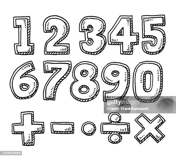 illustrazioni stock, clip art, cartoni animati e icone di tendenza di insieme di numeri e simboli matematici disegno - moltiplicazione