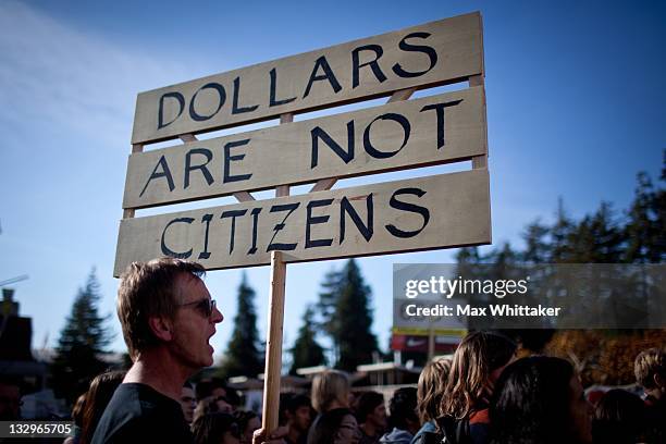 University of California, Berkeley students hold an "open university" strike in solidarity with the Occupy Wall Street movement November 15, 2011 in...