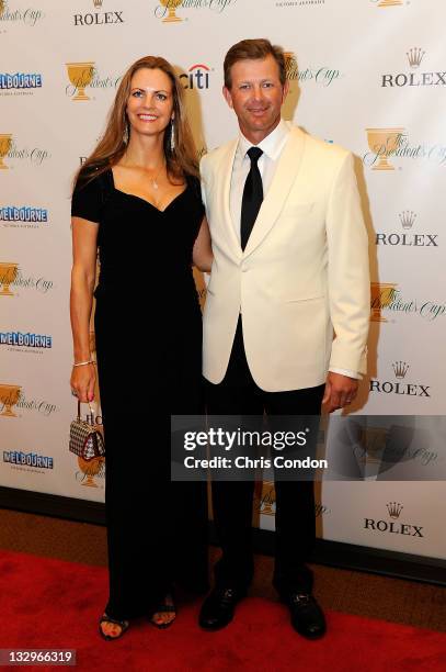 Retief Goosen of the International Team and his wife Tracy Goosen arrive on the red carpet at the Gala Celebration for the 2011 Presidents Cup at the...