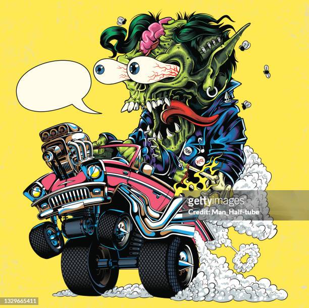 hot rod monster illustration - race car driver stock-grafiken, -clipart, -cartoons und -symbole