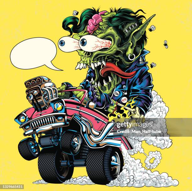 ilustrações, clipart, desenhos animados e ícones de ilustração do monstro hot rod - punk