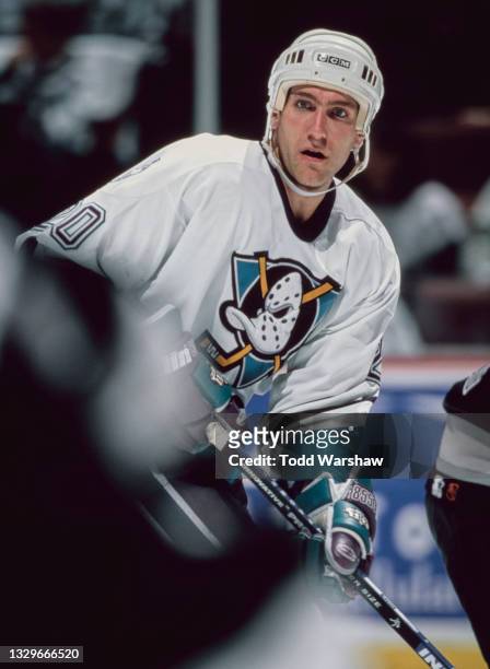 Steve Rucchin, Center for the Mighty Ducks of Anaheim looks on during the NHL Western Conference Pacific Division game against the Los Angeles Kings...