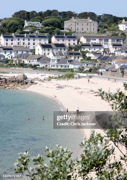 General view of Porthcressa Beach ahead of the visit by Prince Charles, Prince of Wales and Camilla, Duchess of Cornwall during Day 2 of their visit...