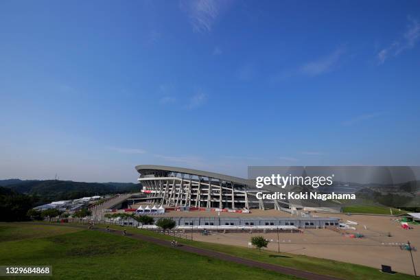 General external view of Miyagi stadium ahead of the Tokyo 2020 Olympic Games on July 20, 2021 in Rifu, Japan.