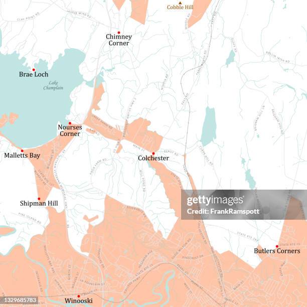 vt chittenden colchester vector road map - lake champlain stock illustrations