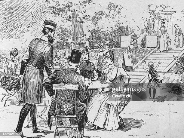 garden party, beer garden - garden party stock illustrations