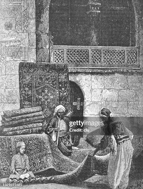 stockillustraties, clipart, cartoons en iconen met carpet bazar in cairo - ottoman empire