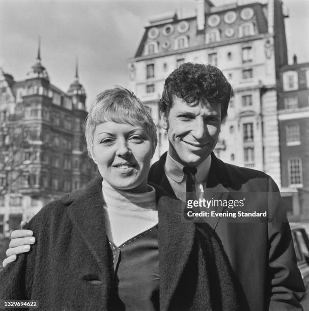 Welsh singer Tom Jones with his wife Linda in Hanover Square, London, UK, 2nd March 1965.