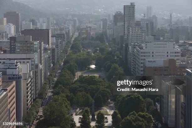 General view of Odori Park ahead of the Tokyo 2020 Olympic Games on July 20, 2021 in Sapporo Hokkaido, Japan.