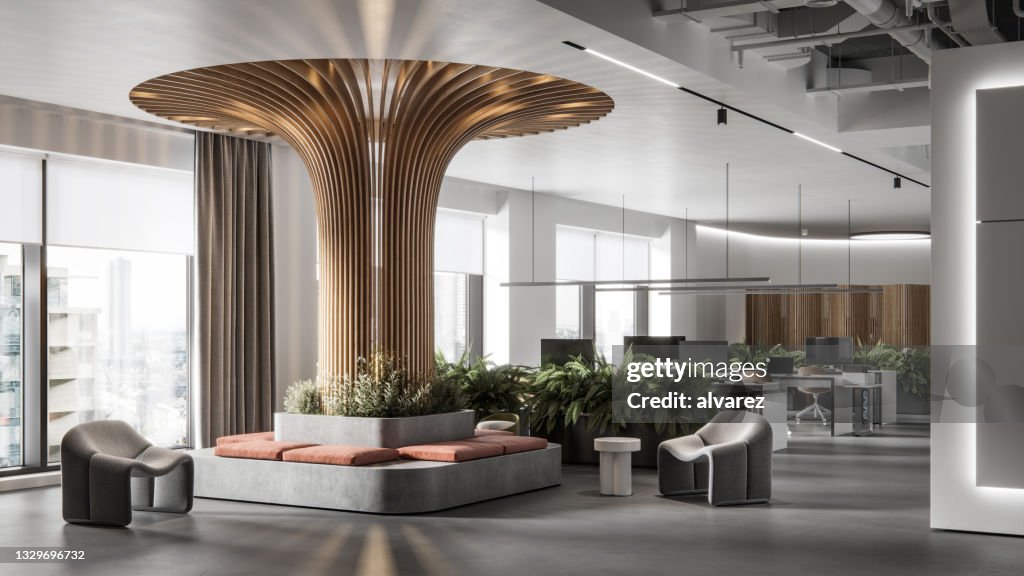Creative office foyer in 3D