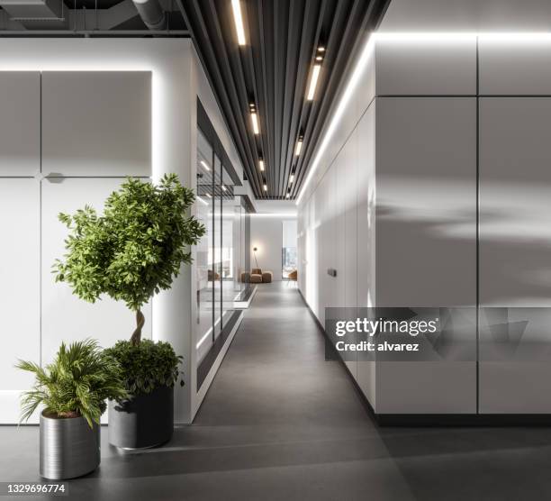interior of a modern office space - ecological corridor stock pictures, royalty-free photos & images