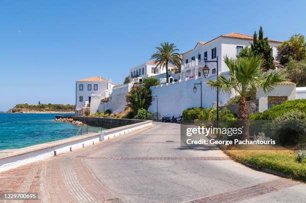 street and architecture on spetses island, greece - spetses stock pictures, royalty-free photos & images