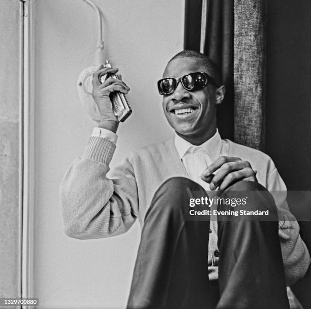 American singer, songwriter and musician Stevie Wonder whilst in London for a Tamla Motown revue tour, UK, 20th March 1965.