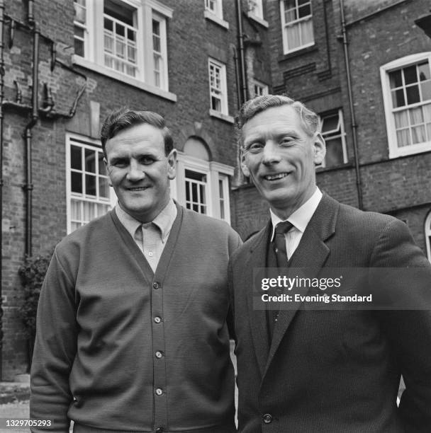 Don Revie , manager of Leeds United, with Syd Owen , first-team coach, the day before the FA Cup final against Liverpool at Wembley Stadium, UK, 30th...