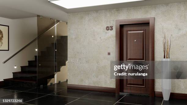 security door concept indoor. - apartment door stock pictures, royalty-free photos & images