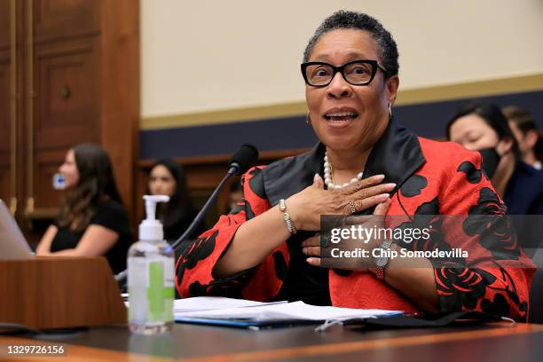 Housing and Urban Development Secretary Marcia Fudge testifies before the House Financial Services Committee in the Rayburn House Office Building on...