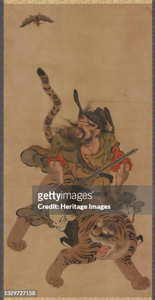 Zhong Kui on a tiger, Edo period, 18th century. Artist Unknown.