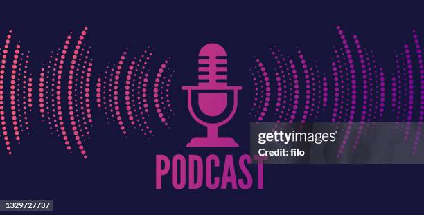 illustrazioni stock, clip art, cartoni animati e icone di tendenza di podcasting audio waves sfondo astratto - radio