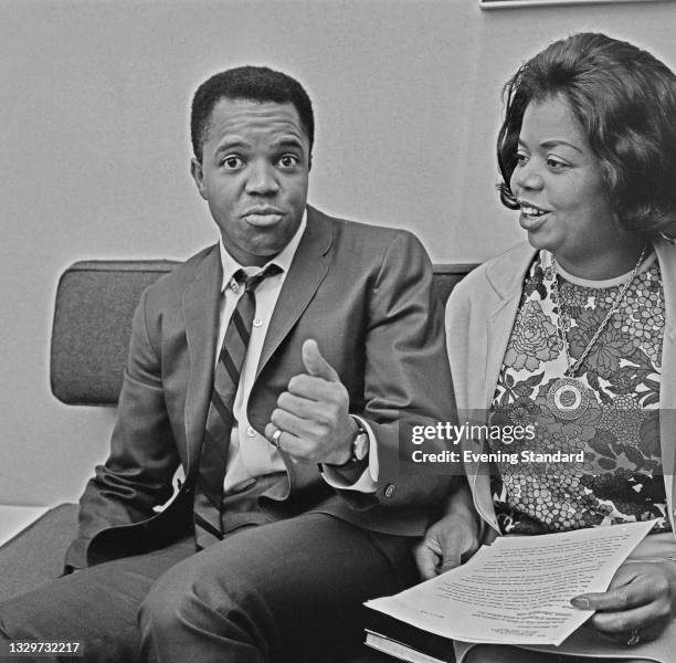 American record producer Berry Gordy Jr., founder of the Motown record label, with his sister Esther Gordy Edwards, UK, 10th October 1964. Edwards is...