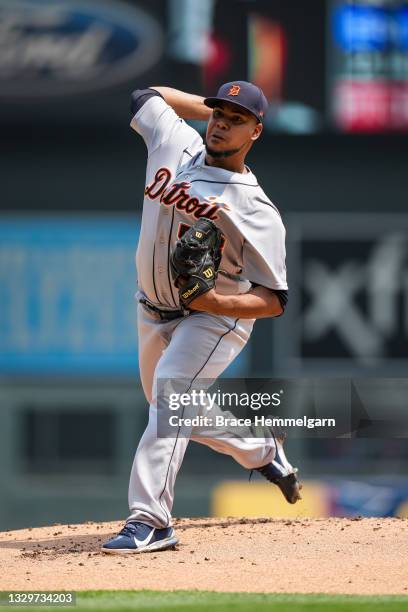 Wily Peralta of the Detroit Tigers pitches against the Minnesota Twins on July 11, 2021 at Target Field in Minneapolis, Minnesota.