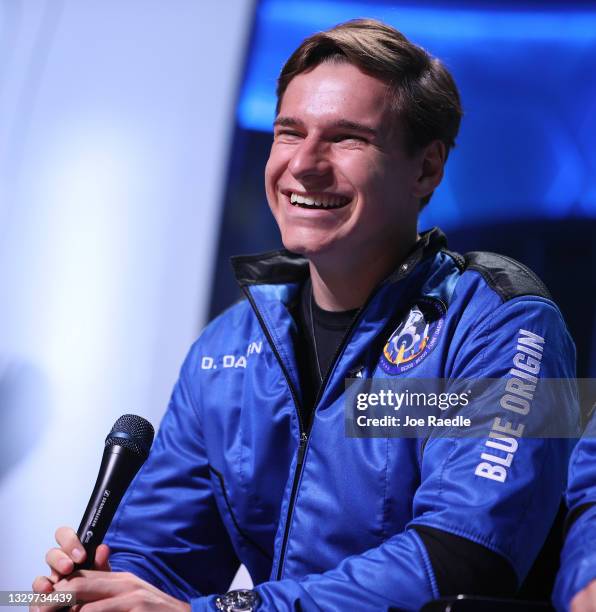 Blue Origin’s New Shepard crew member Oliver Daemen, speaks during a press conference after flying into space in the Blue Origin New Shepard rocket...