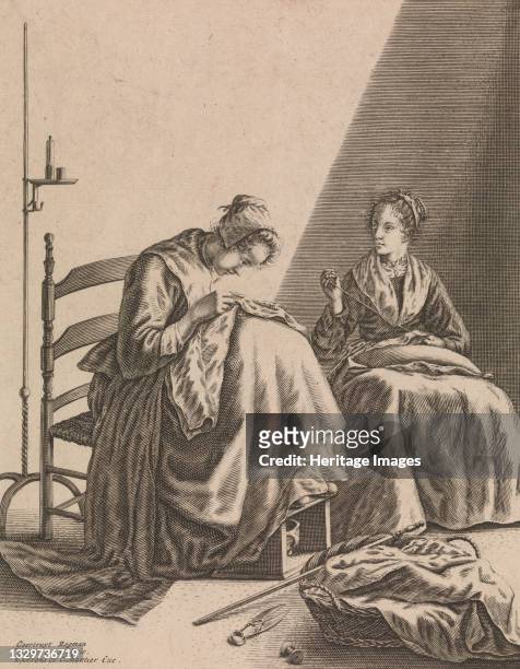 Two Women Sewing, Plate 1 from Five Feminine Occupations, ca. 1640-57. Artist Geertruydt Roghman.