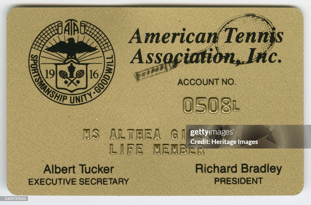 Membership Card To The American Tennis Association For Althea Gibson